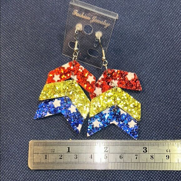 Colorful Glitter Chevron Earrings - Picture 1 of 3